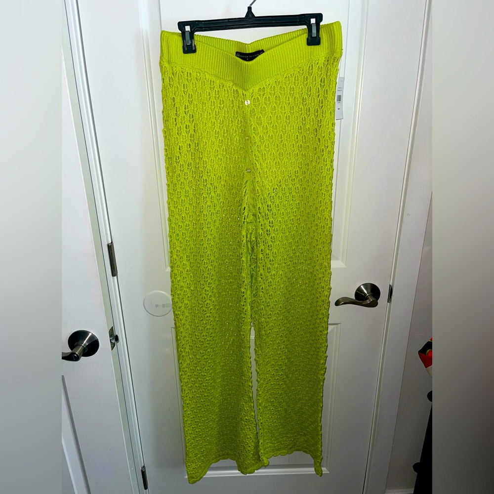 NWT Fashion to Figure Lime Green Crochet Lined Pants Size XL